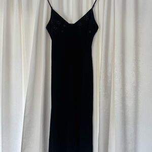 BCBG Max Azria Black Beaded Spaghetti-Strap Slip Dress- vintage